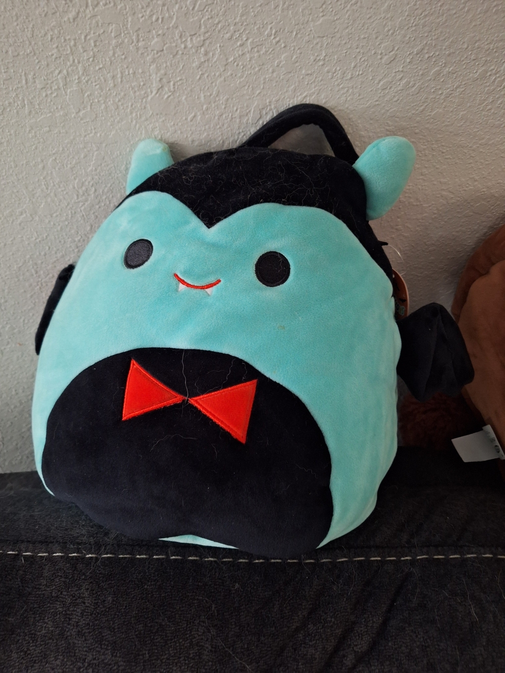 Squishmallows Teal and Black Vampire with Red Bow Plush